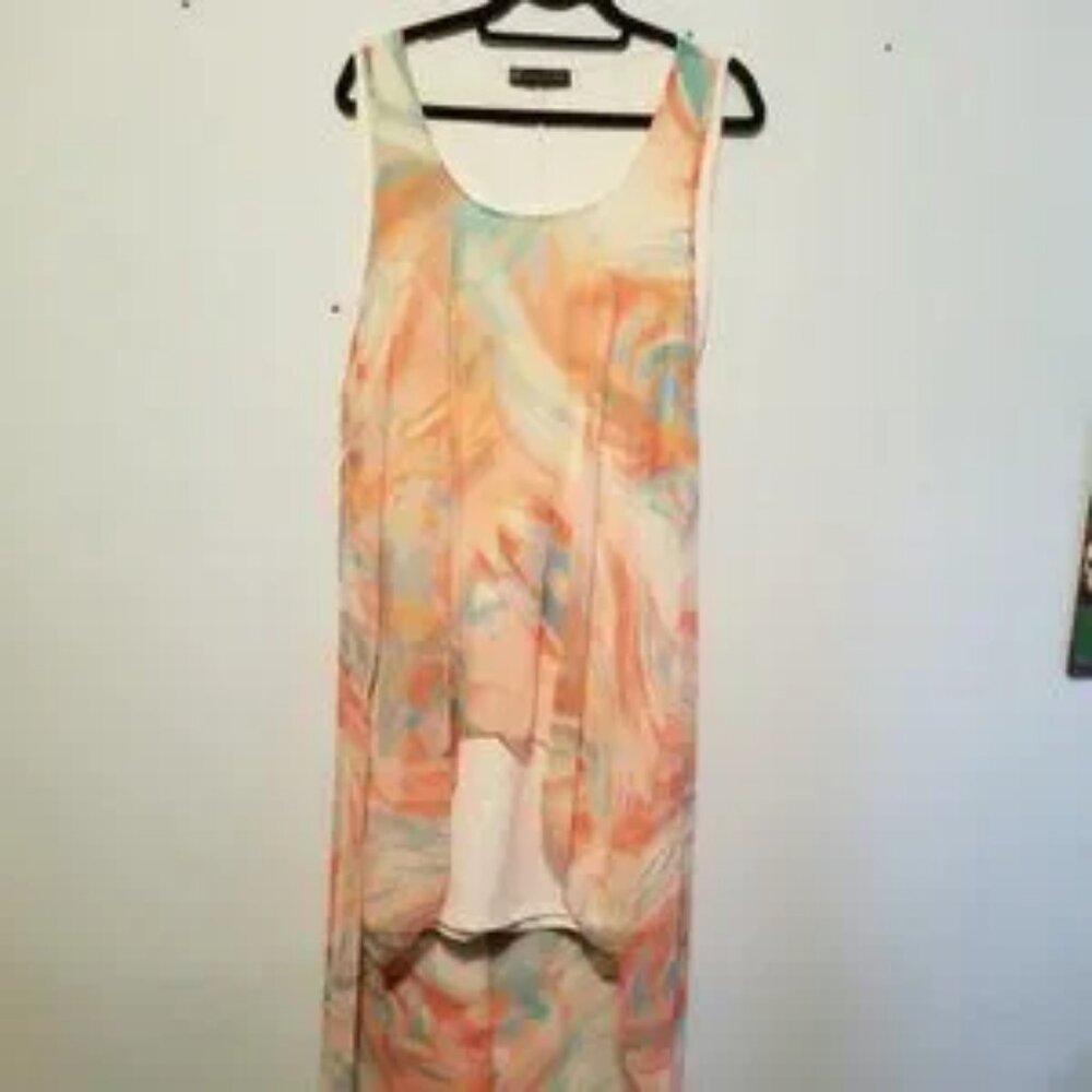 FASHION TO FIGURE high low mini dress with pastel art deco overlay